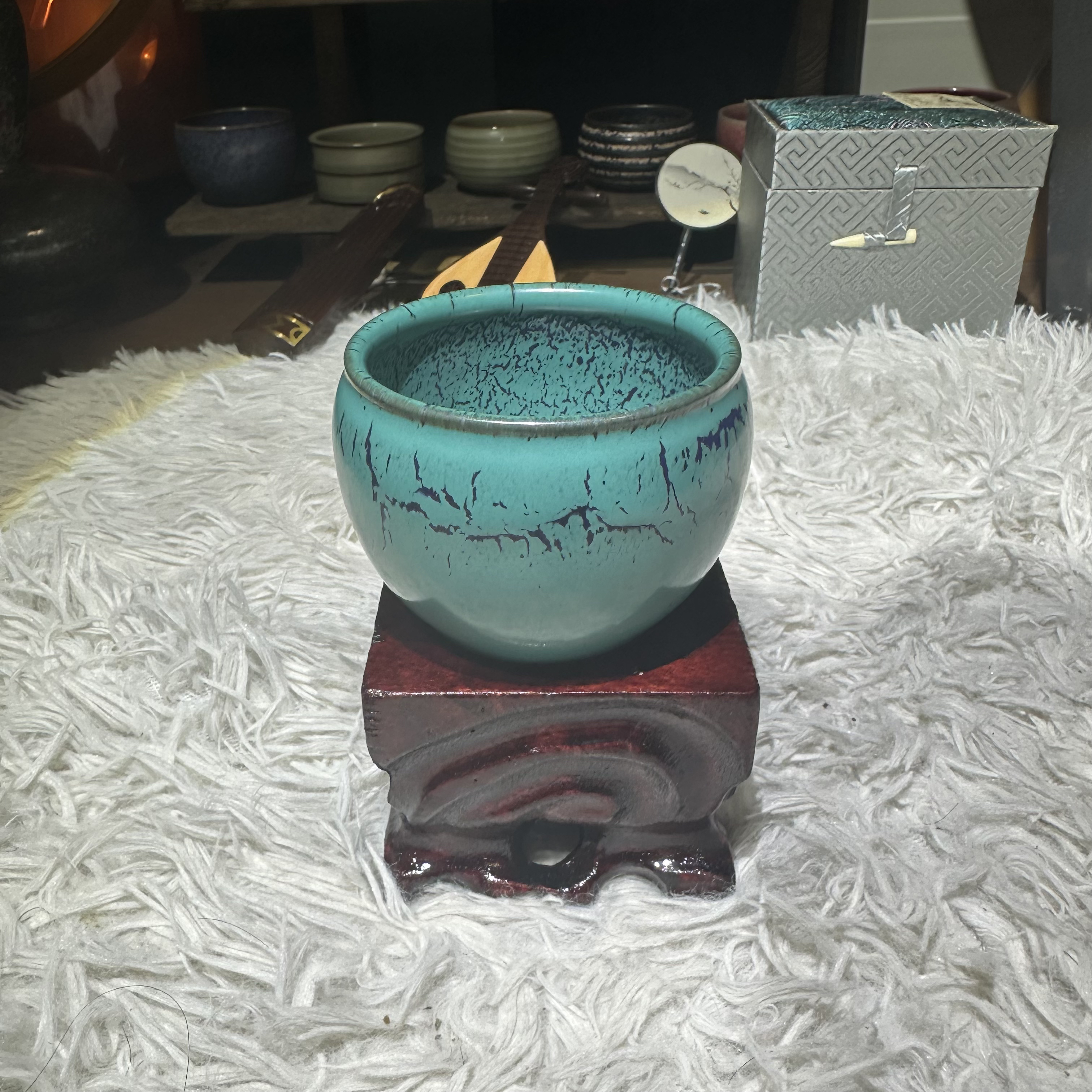 钧瓷大师杨晓永大师柴烧作品手作松石绿手工精美手工陶瓷004