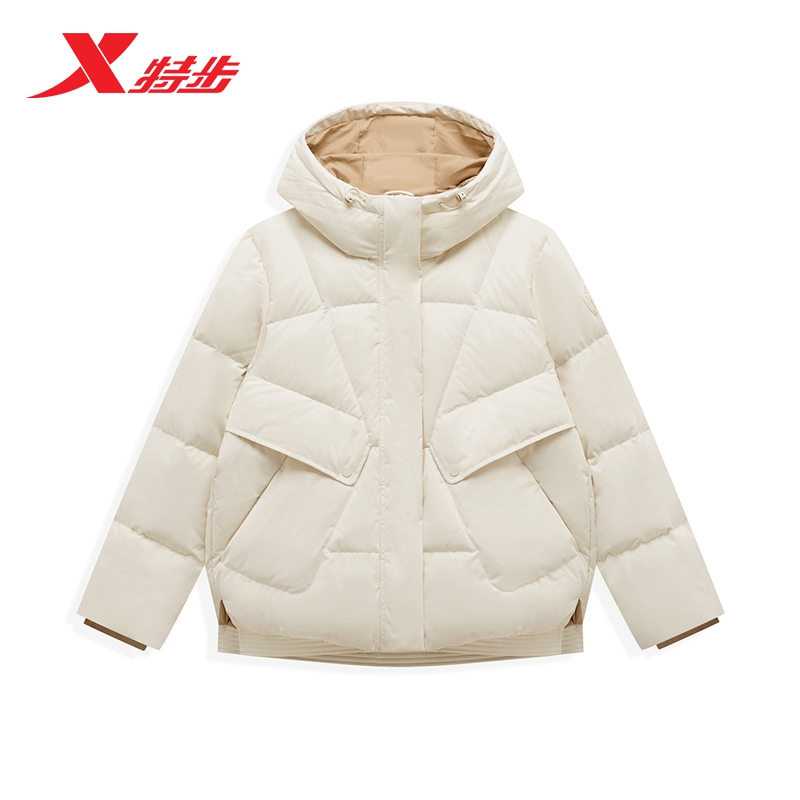 XTEP/特步未来构想生活舒柔连帽运动短款白色羽绒服976428190217