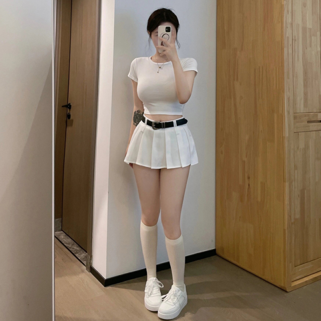 白色a字百褶半身裙女春夏季小个子高腰显瘦性感辣妹超短包臀裙子