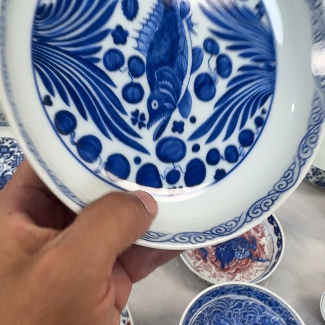 陶摆件青花狮子大壶承