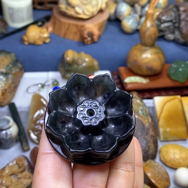 蛇纹石玉岫玉香插未镶嵌