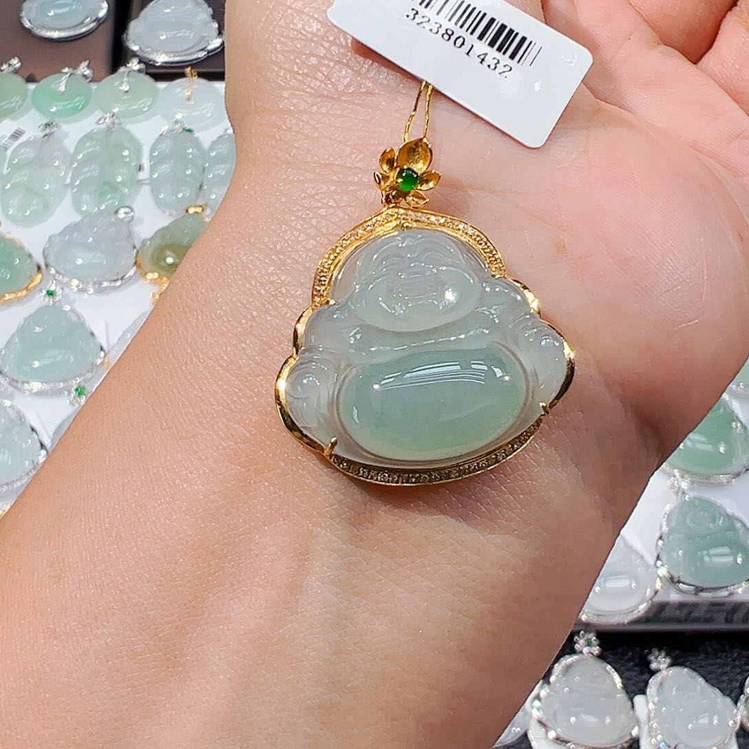 吊坠(不含链)18K金镶嵌翡翠佛公