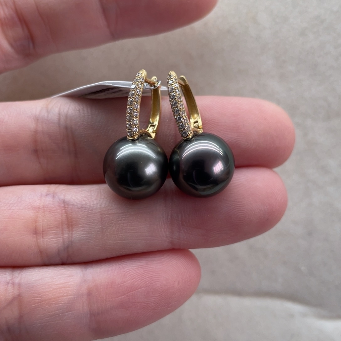 海水珍珠耳饰18K金镶嵌11-12mm