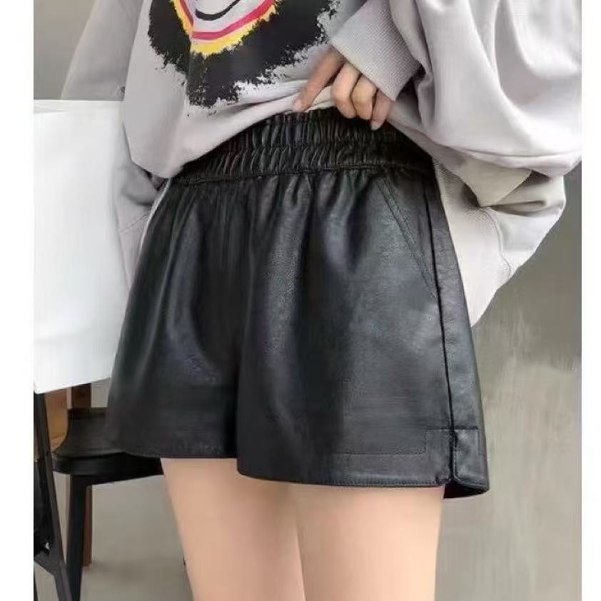 短裤百搭宽松高智感穿搭女皮短裤靴裤韩版ins高腰