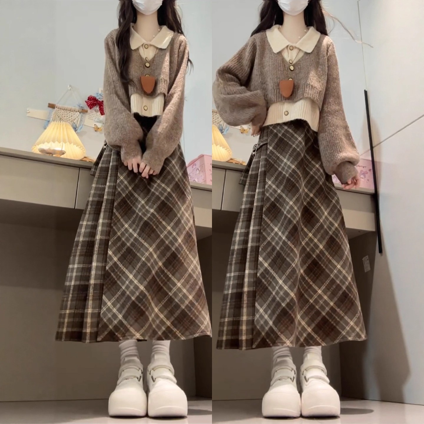 学院风毛衣套装连衣裙女秋冬2025新款小个子韩系穿搭长裙两件套装
