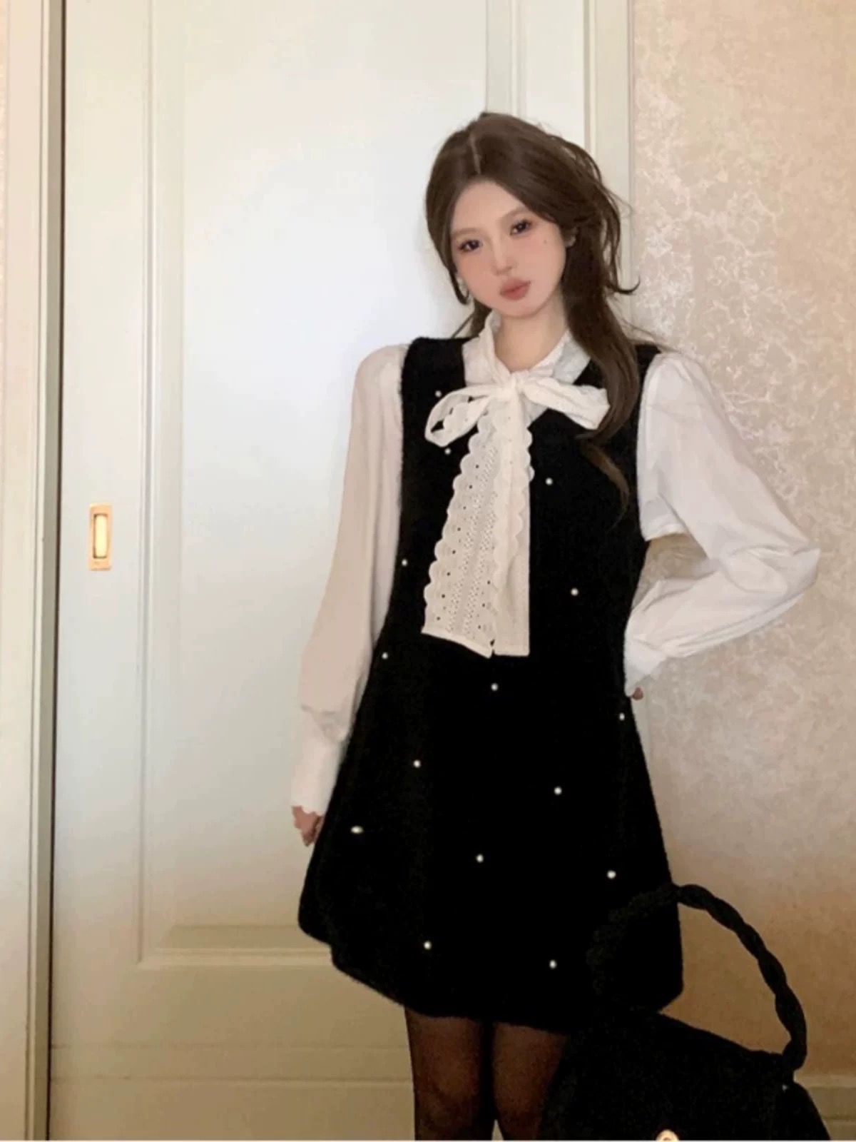 （套装）凡熙2025秋冬新款显瘦气质小个子微胖MM连衣裙套装