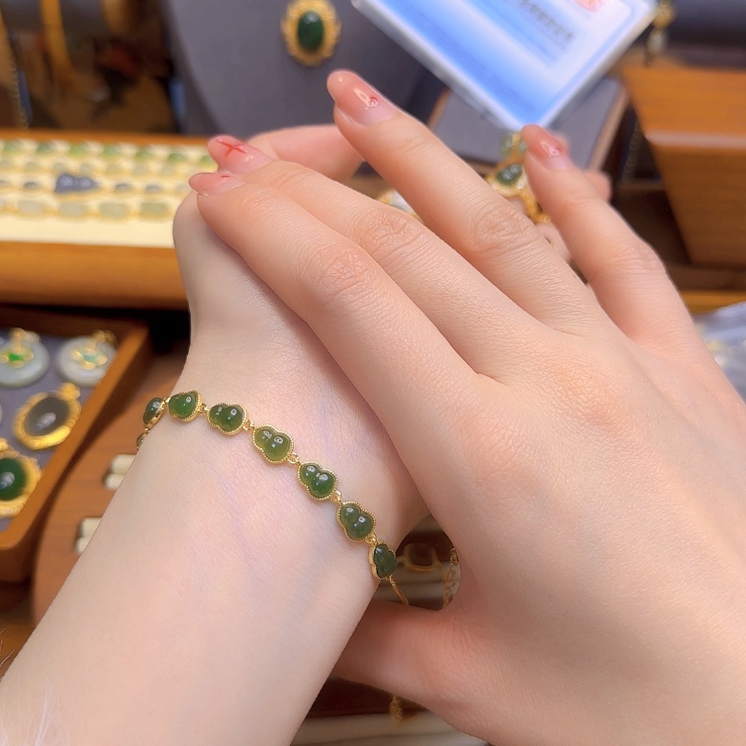 和田玉手链银S925镀金镶嵌