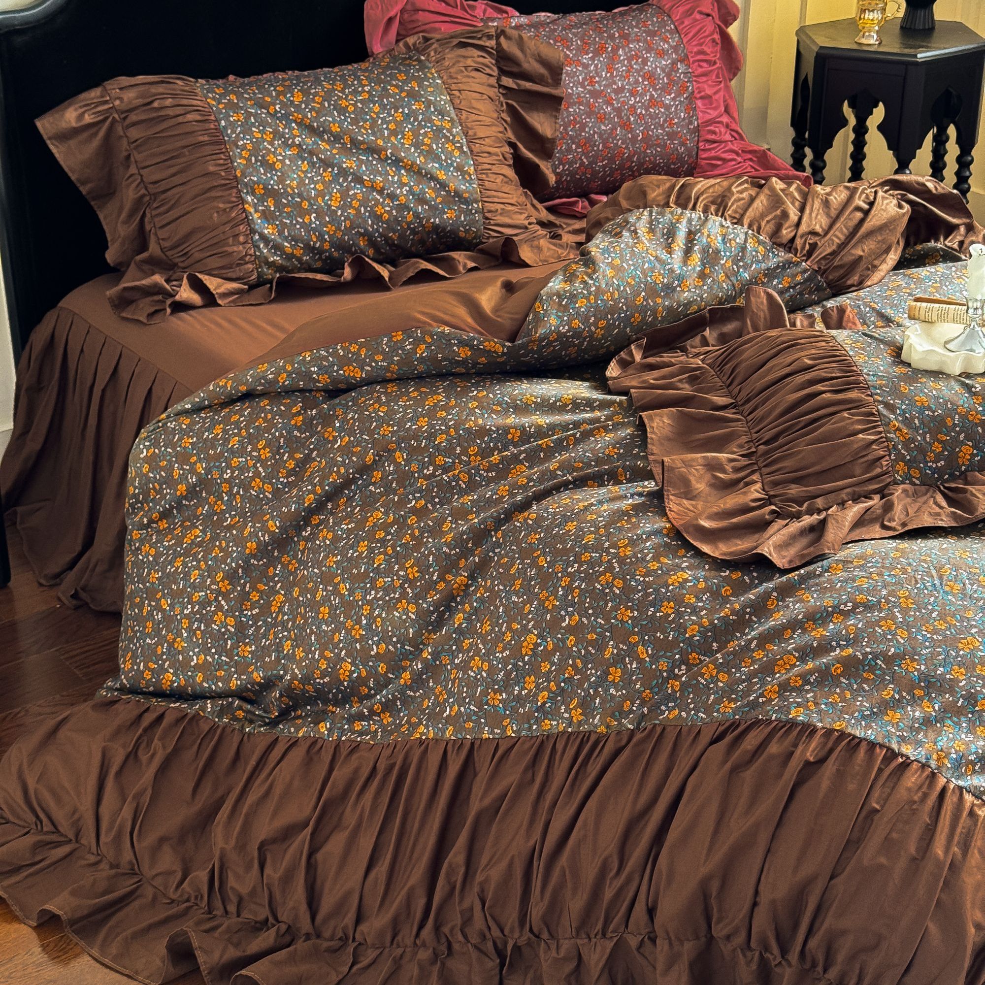 梅边【花漾繁星】法式复古小碎花风琴褶全棉纯棉水洗棉床裙款四件套