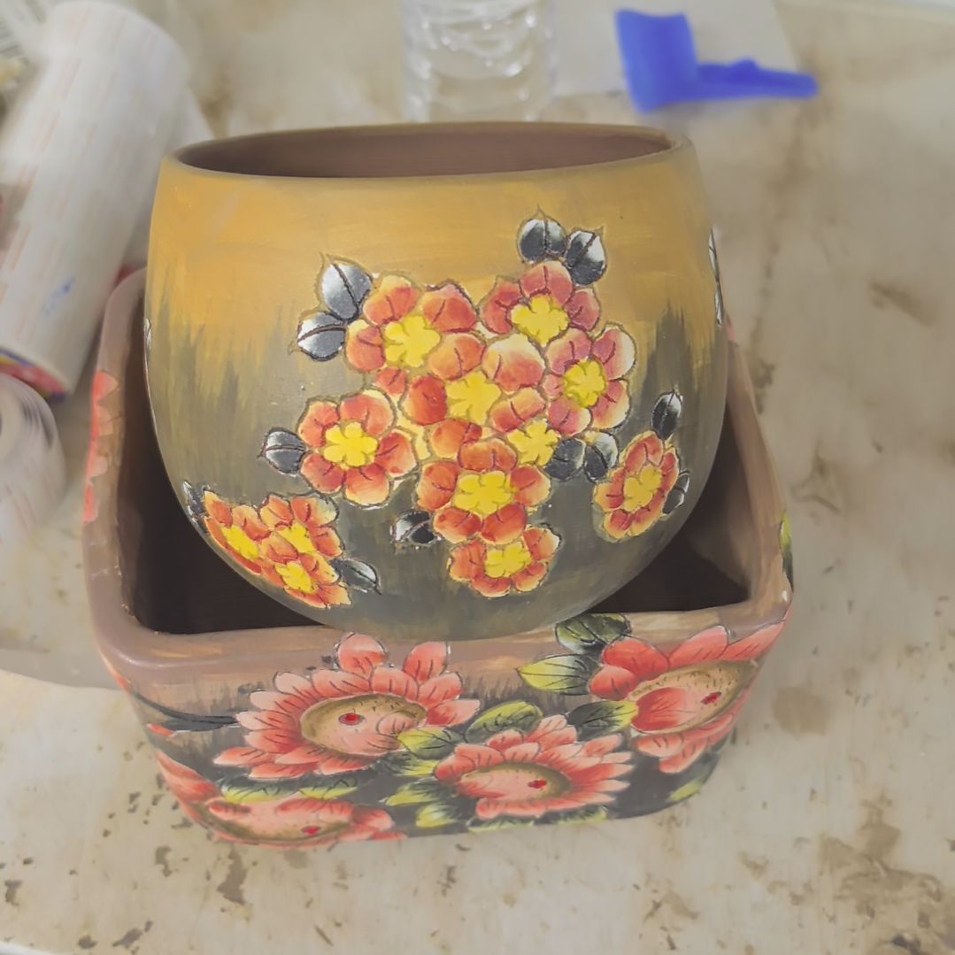 红泥花盆瑕疵处理的