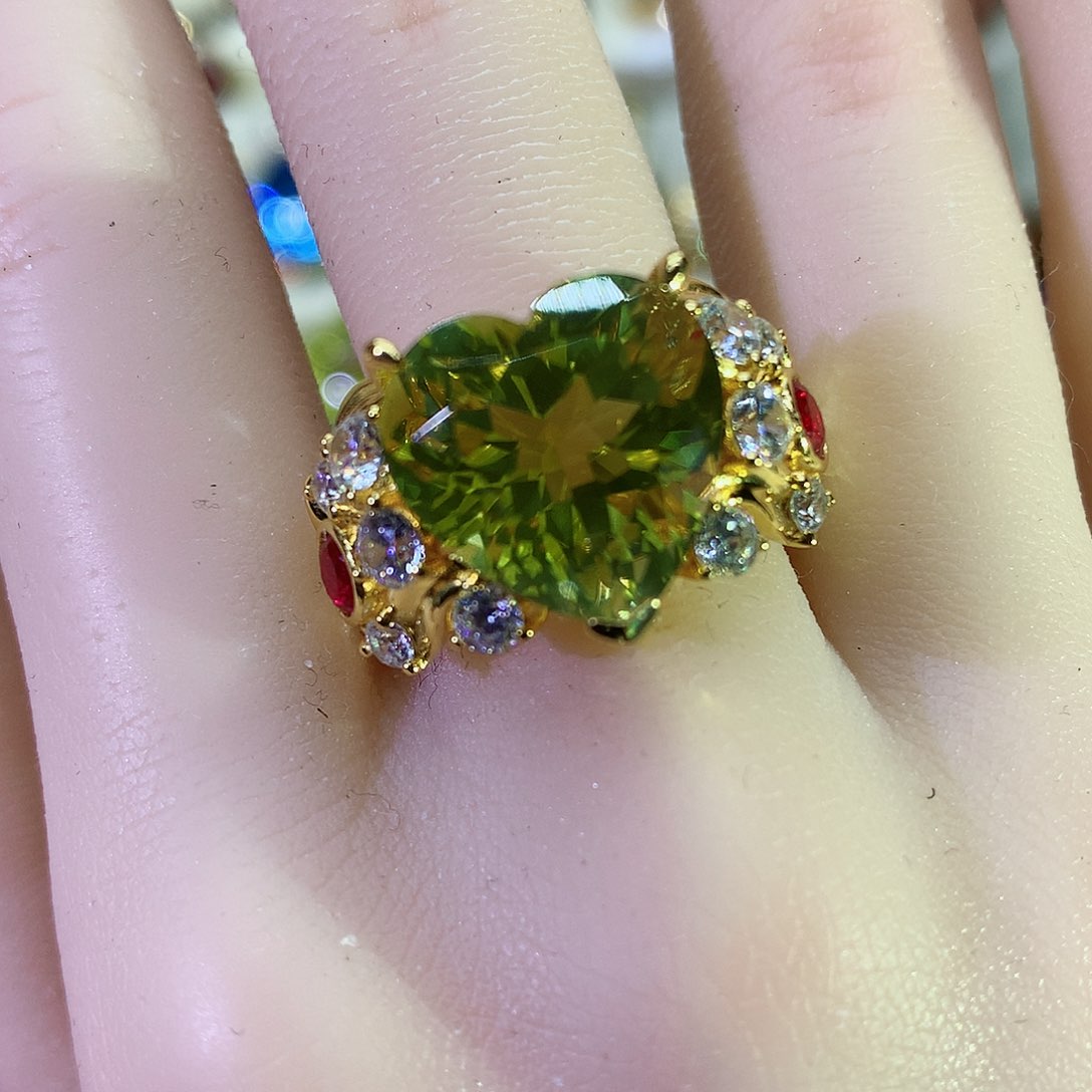 黄晶戒指银S925镀金镶嵌