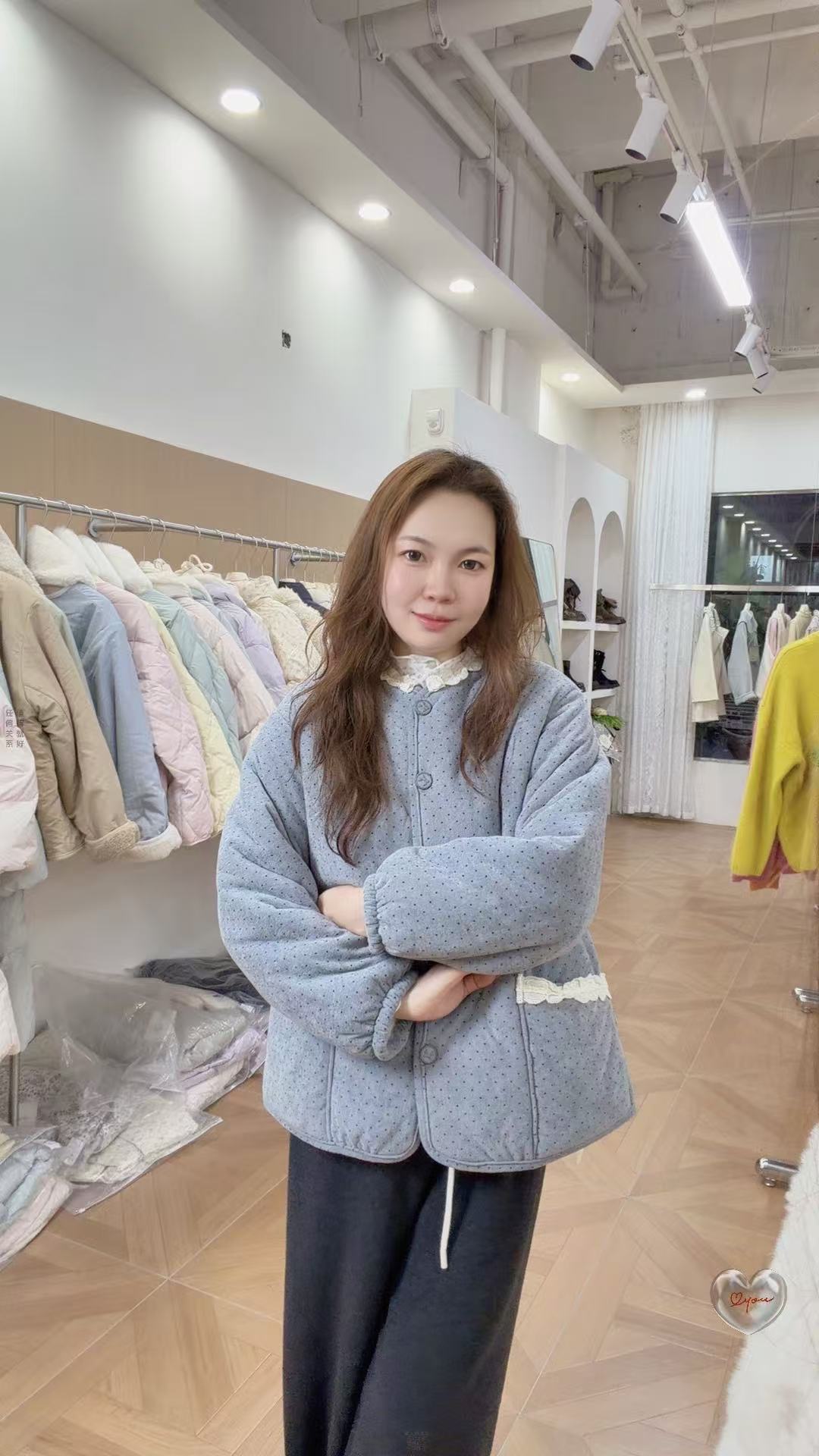 2025碎花上衣圆领领子带花边领睡衣家居服三层加绒加厚新款