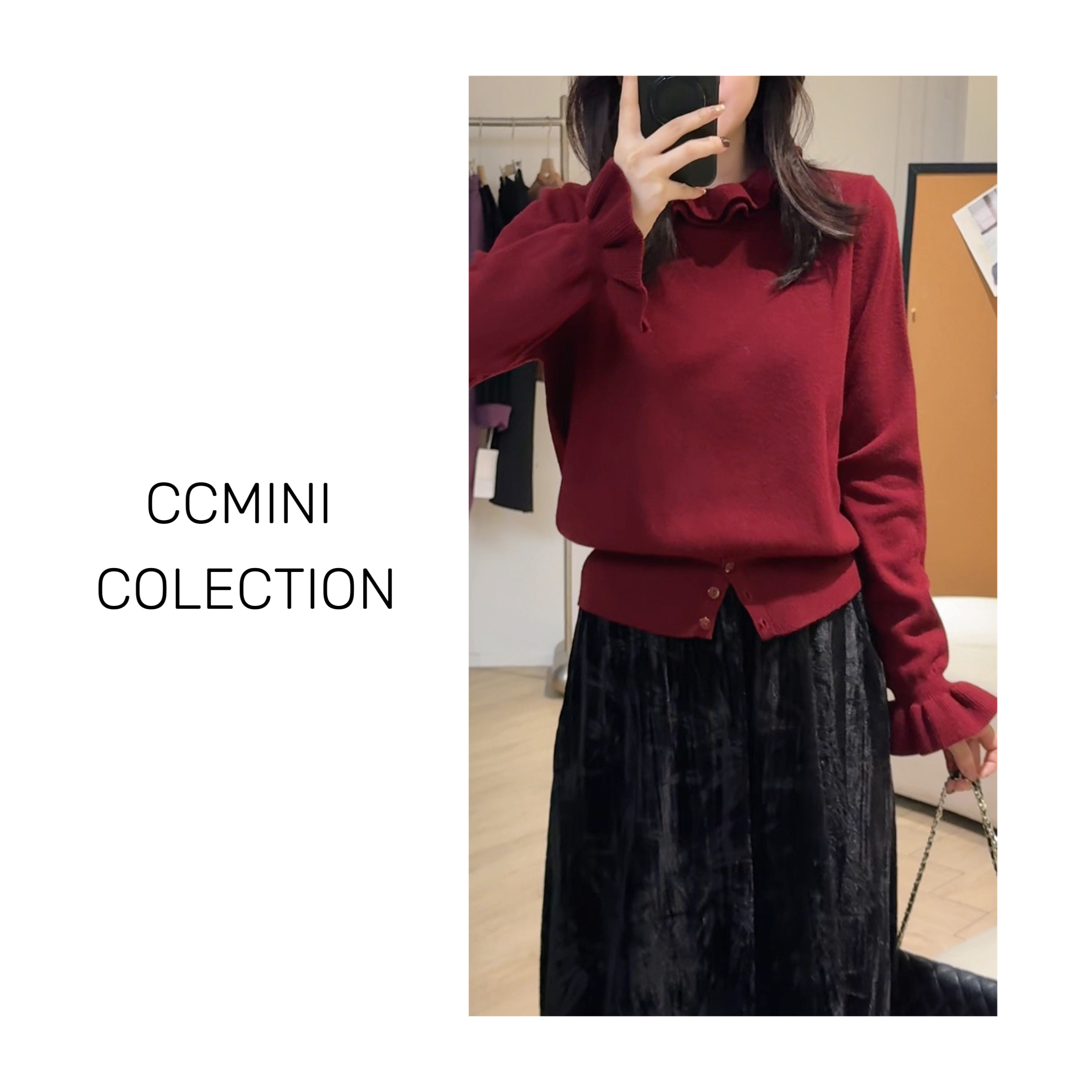 「精致女生」小众荷叶领针织衫 冬季休闲气质百搭纯色宽松上衣女