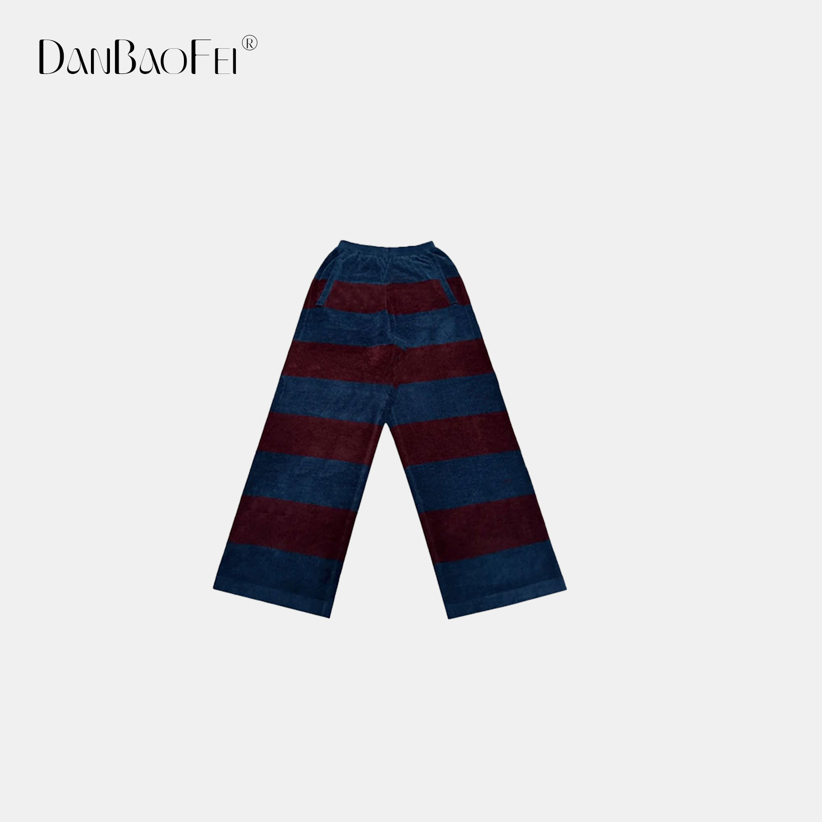 【ZHOU预】复古蓝绿条纹松紧腰休闲百搭阔腿裤 YLM00408