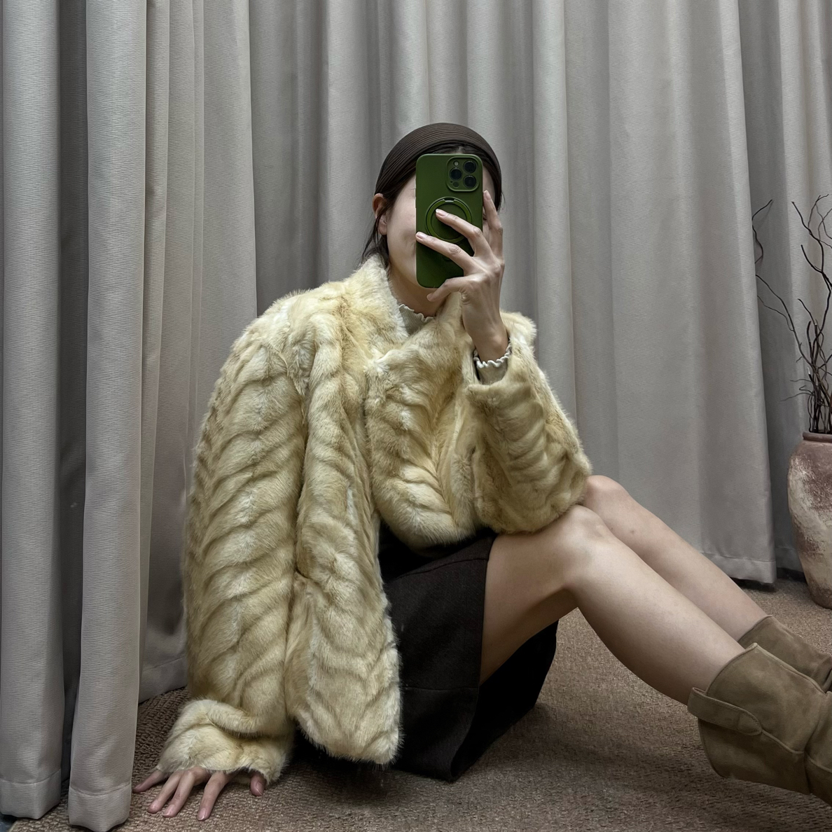 韩系气质金叶貂皮毛一体2025秋冬新款千金感立领毛毛外套（原版）