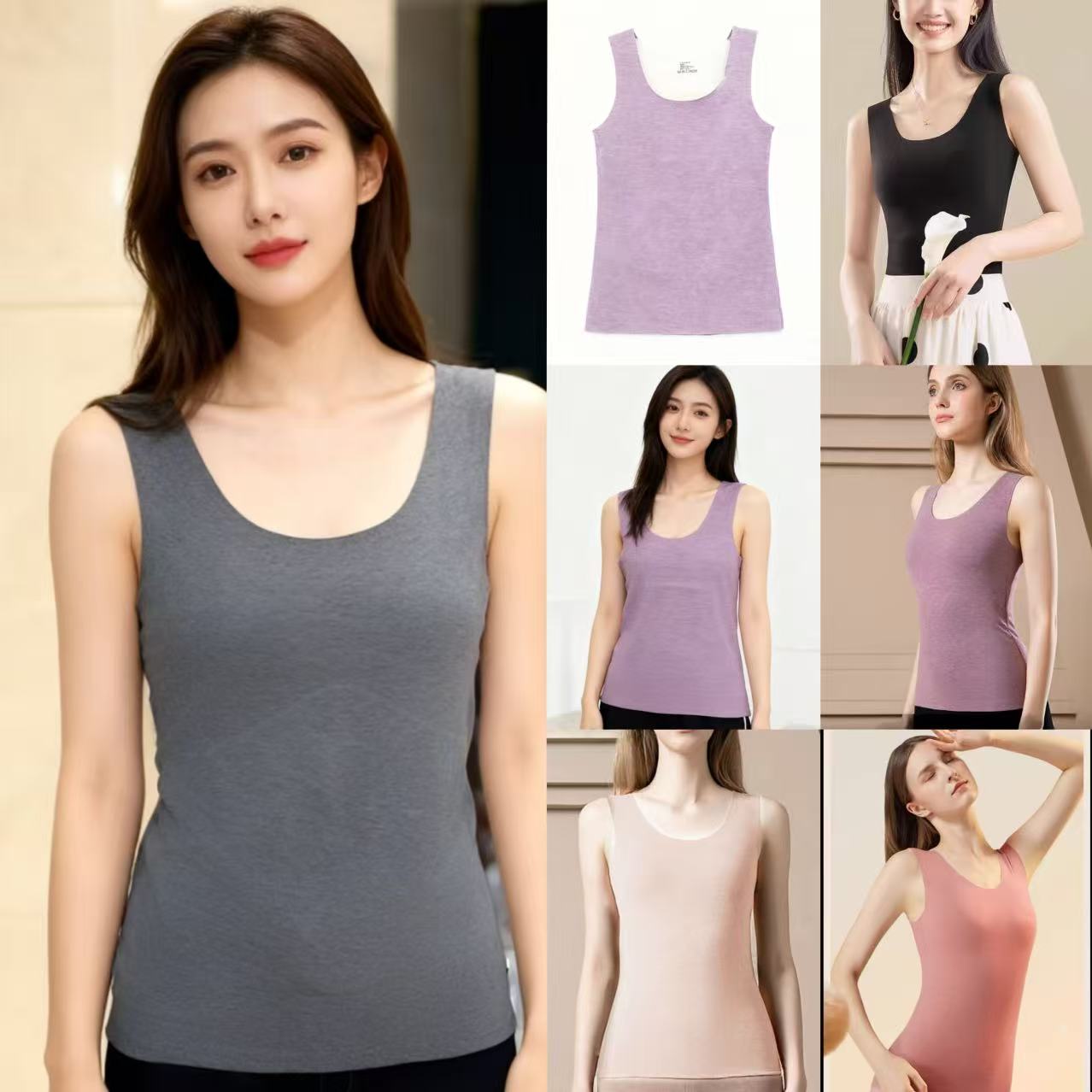 9009-女士德绒无痕贴片保暖背心（颜色任意）