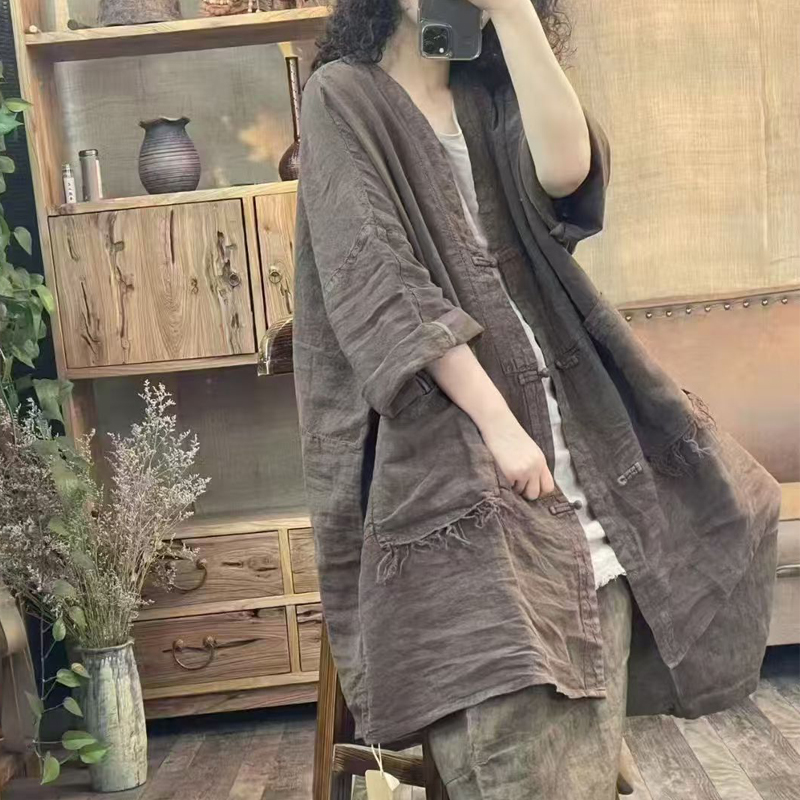 FF7013秋季新品2025复古炒色文艺女士中长款外套 胸围160长93