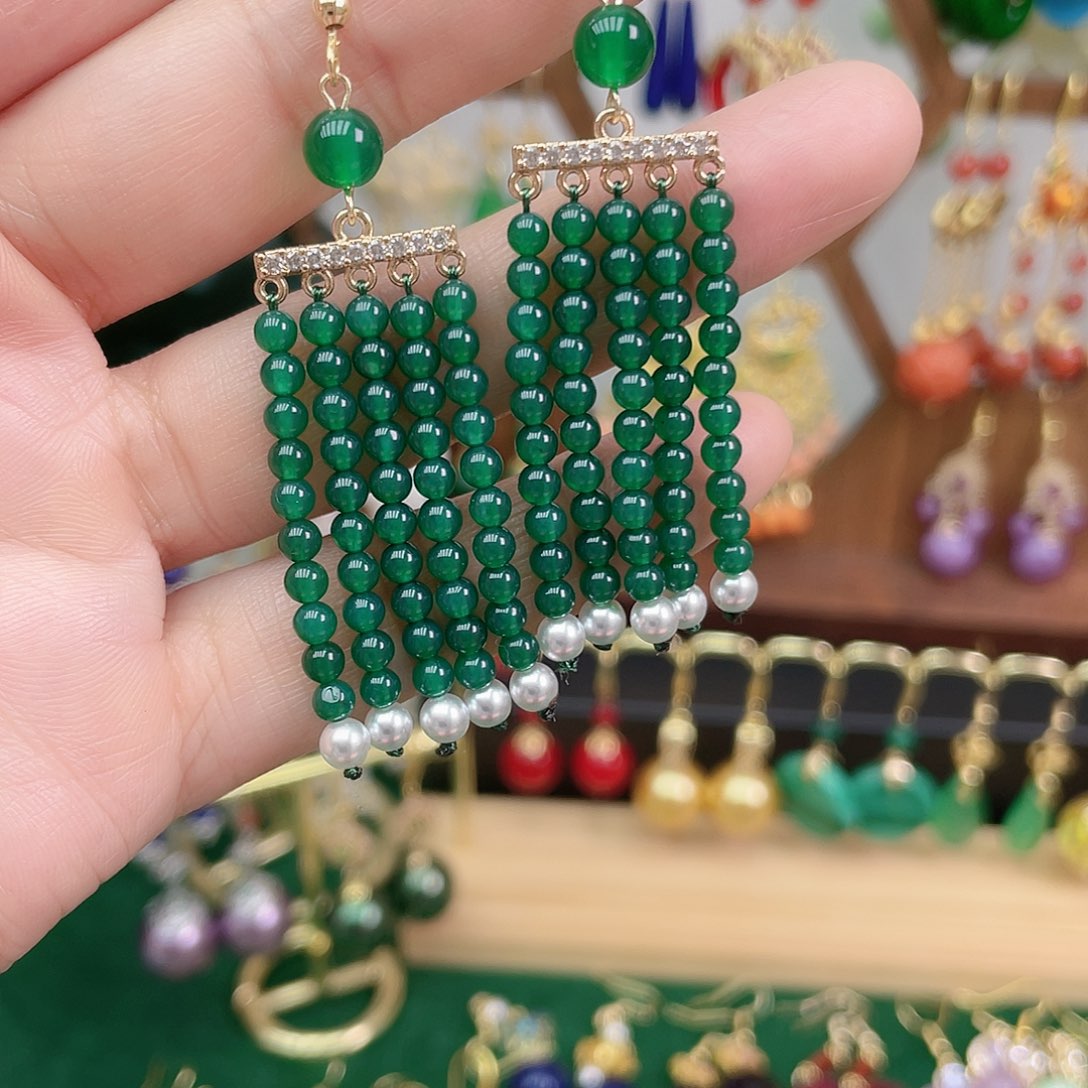 玛瑙/玉髓合金耳饰