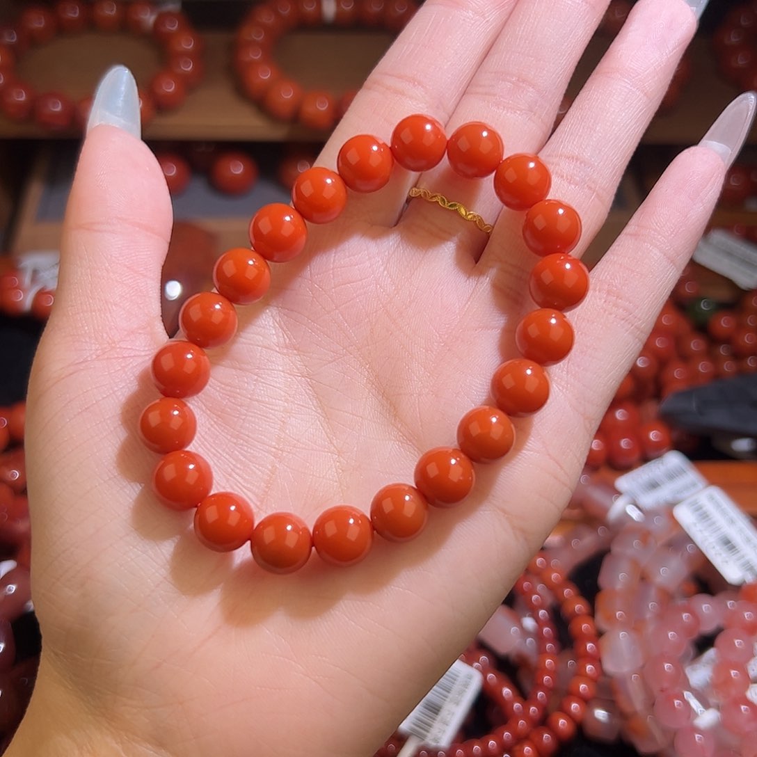 南红玛瑙手链未镶嵌9mm毕业柿子红