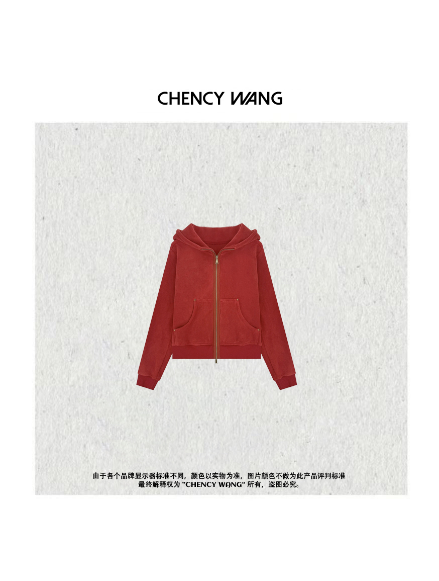  CHENCY【相思红豆】双拉链重磅连帽百搭外套