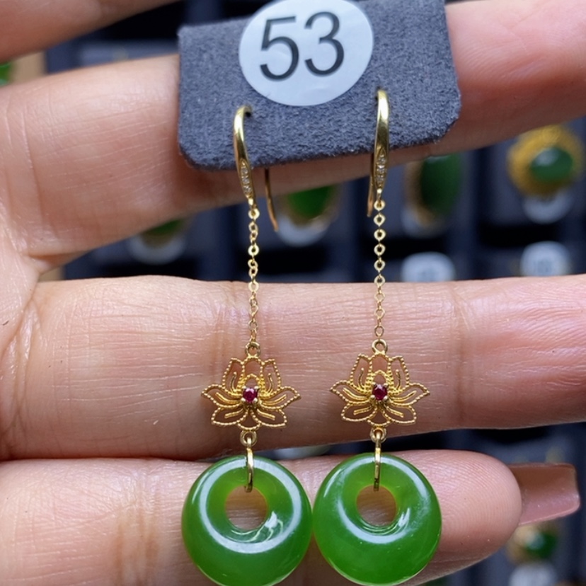 【闪购商品】和田玉耳饰18K金镶嵌12x4.9mm厚金长耳饰