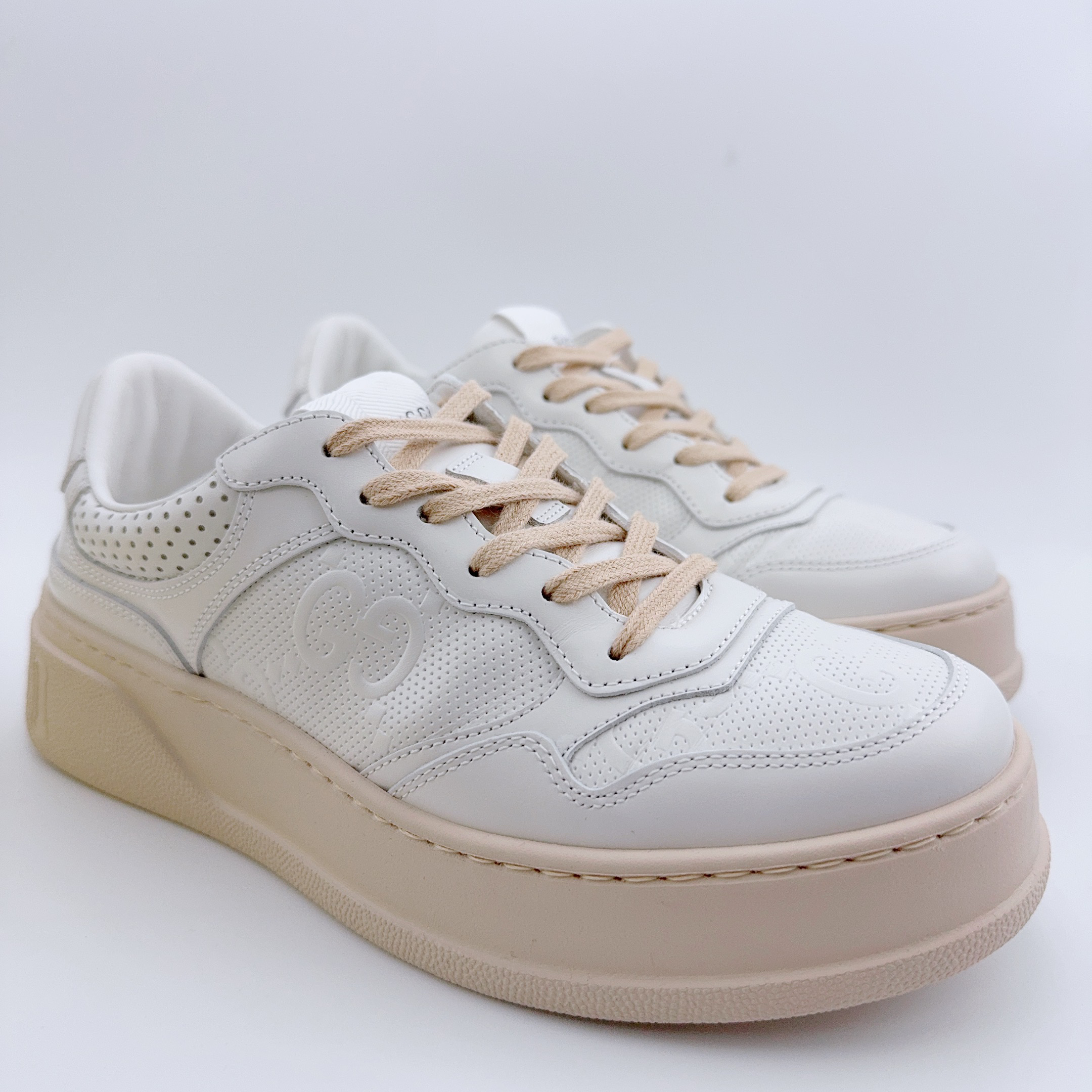 99新 GUCCI/古驰 38.5码/奶茶色大底饼干鞋