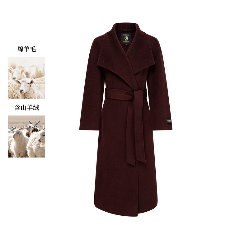 【绵羊毛+山羊绒】Scofield女装气质翻领双面呢大衣2025冬季新品