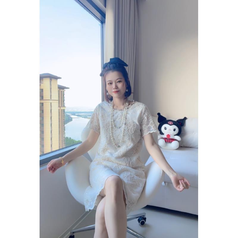 【李文严选】夏季新款编织蕾丝显瘦气质时尚中长款修身25080