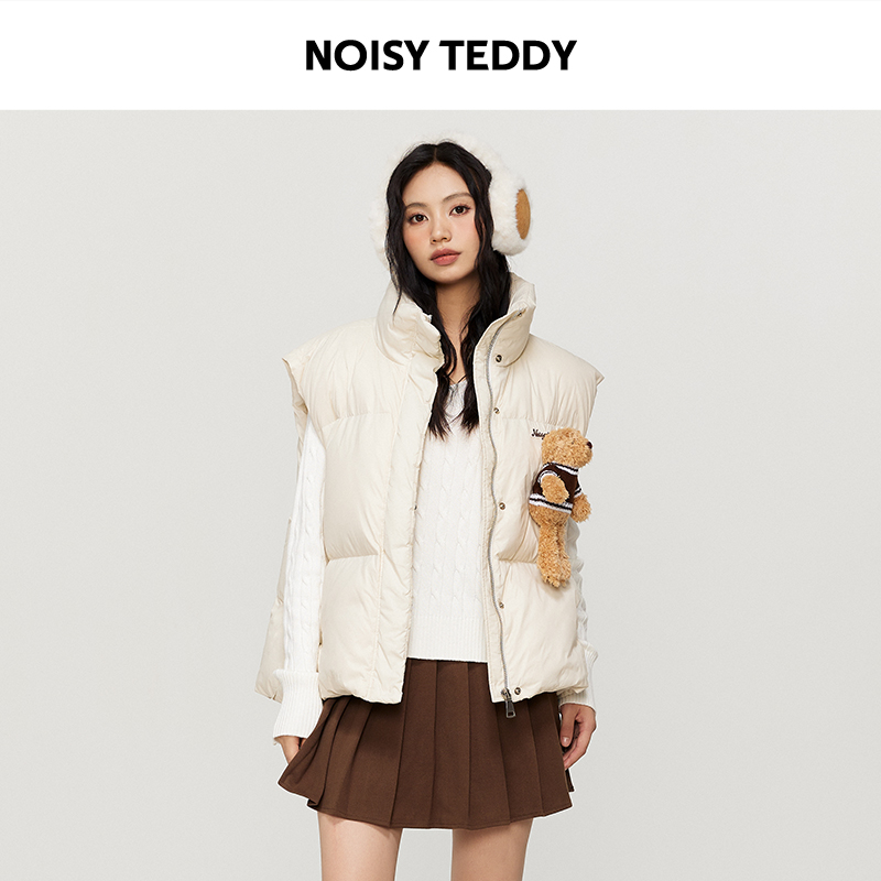 NOISYTEDDY时尚甜美秋冬毛衣熊女士立领羽绒马甲保暖潮流