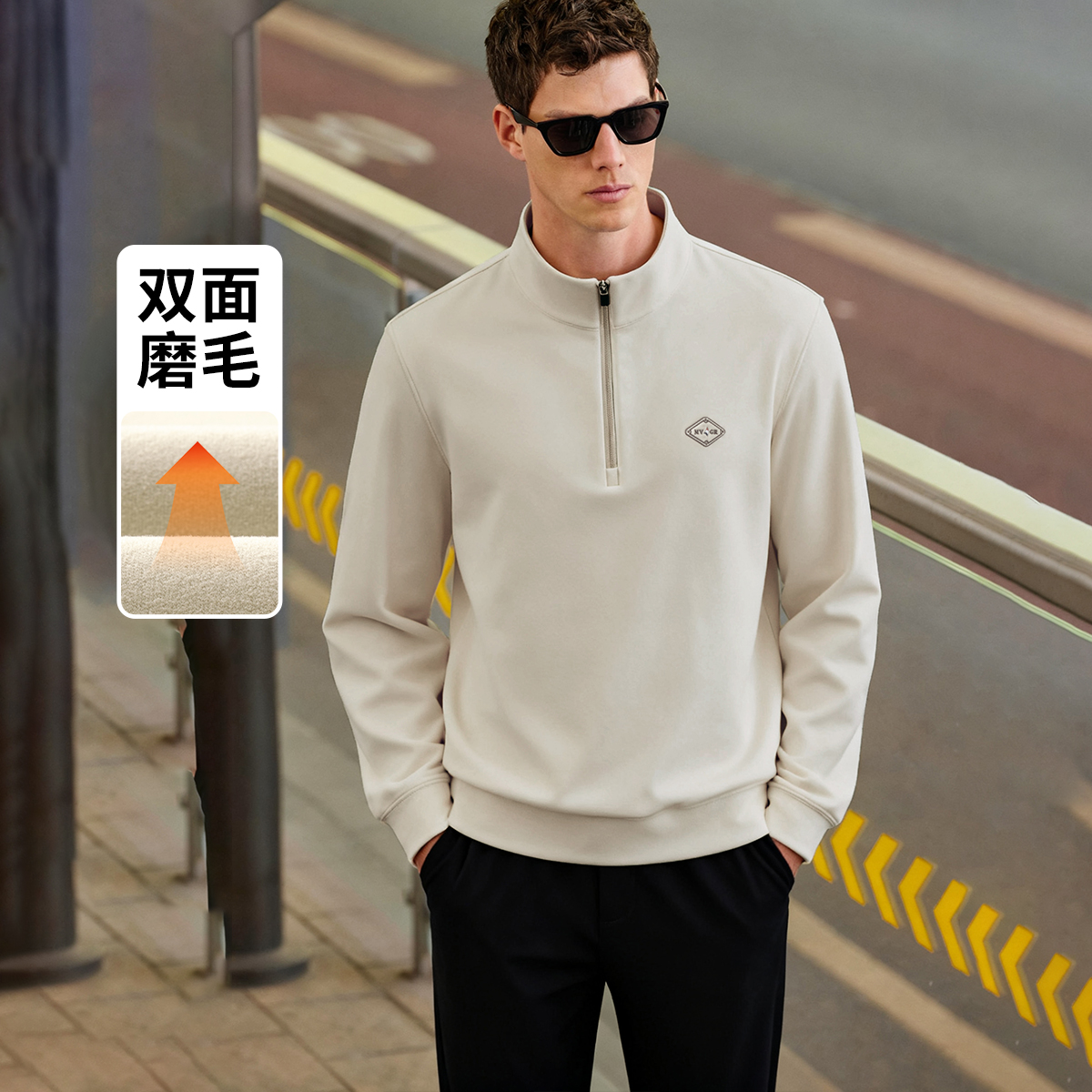[抑菌保暖]navigare意大利小帆船双面磨毛半开领男士休闲卫衣