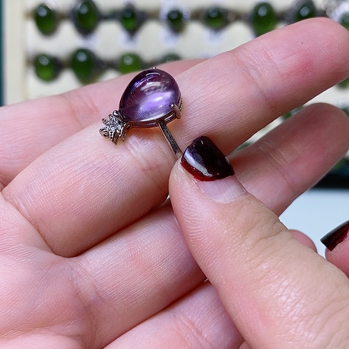 紫晶紫水晶戒指银S925镶嵌