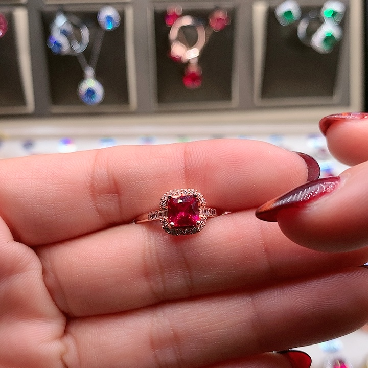 红宝石戒指银S925镶嵌69