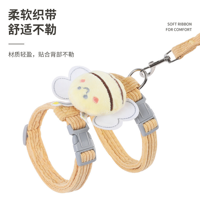 可爱小蜜蜂牵引绳猫咪防挣脱工字型可调节背心式遛猫绳遛狗绳
