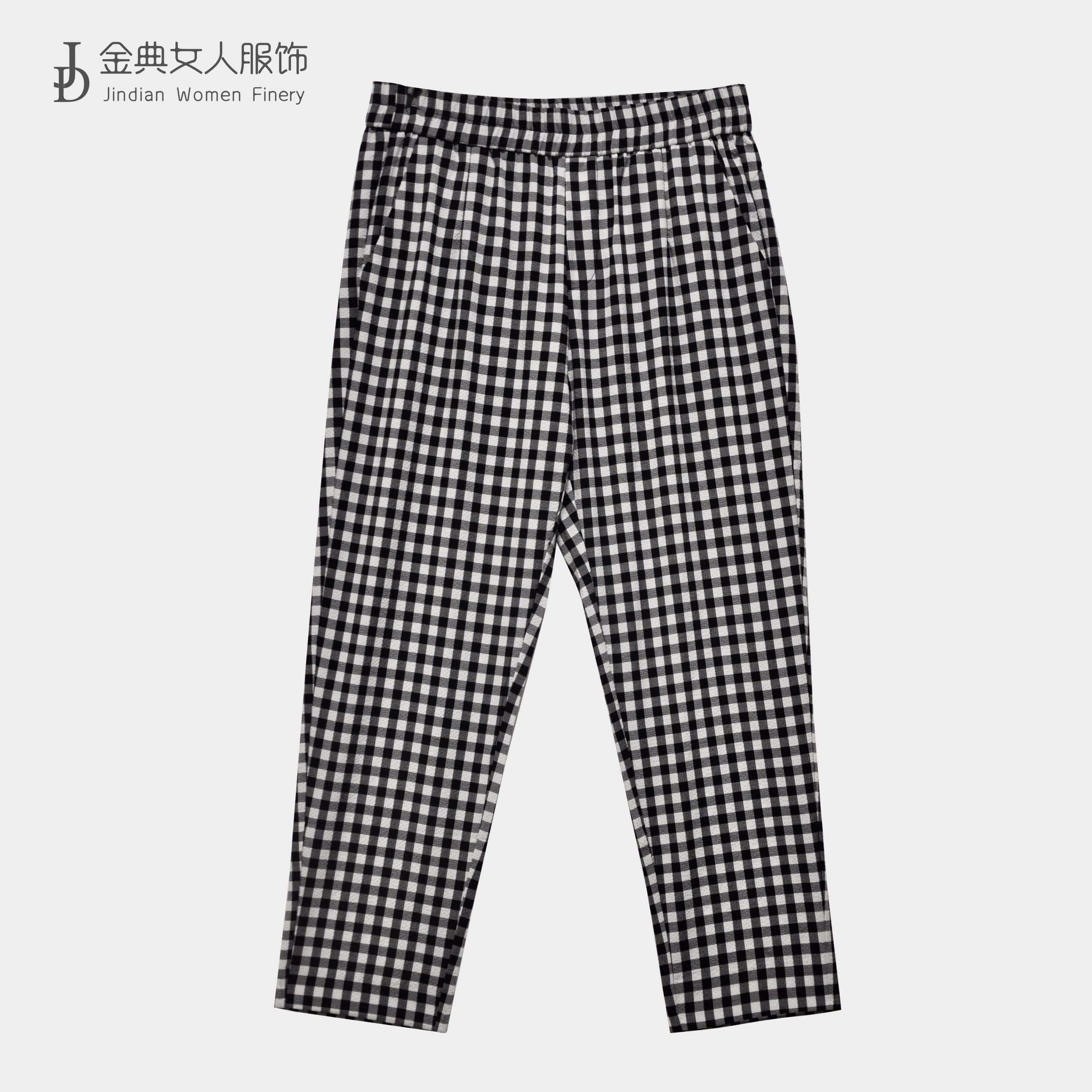 【金典女人服饰】黑白格子休闲裤女中年妈妈百搭遮肉高腰格纹裤6057