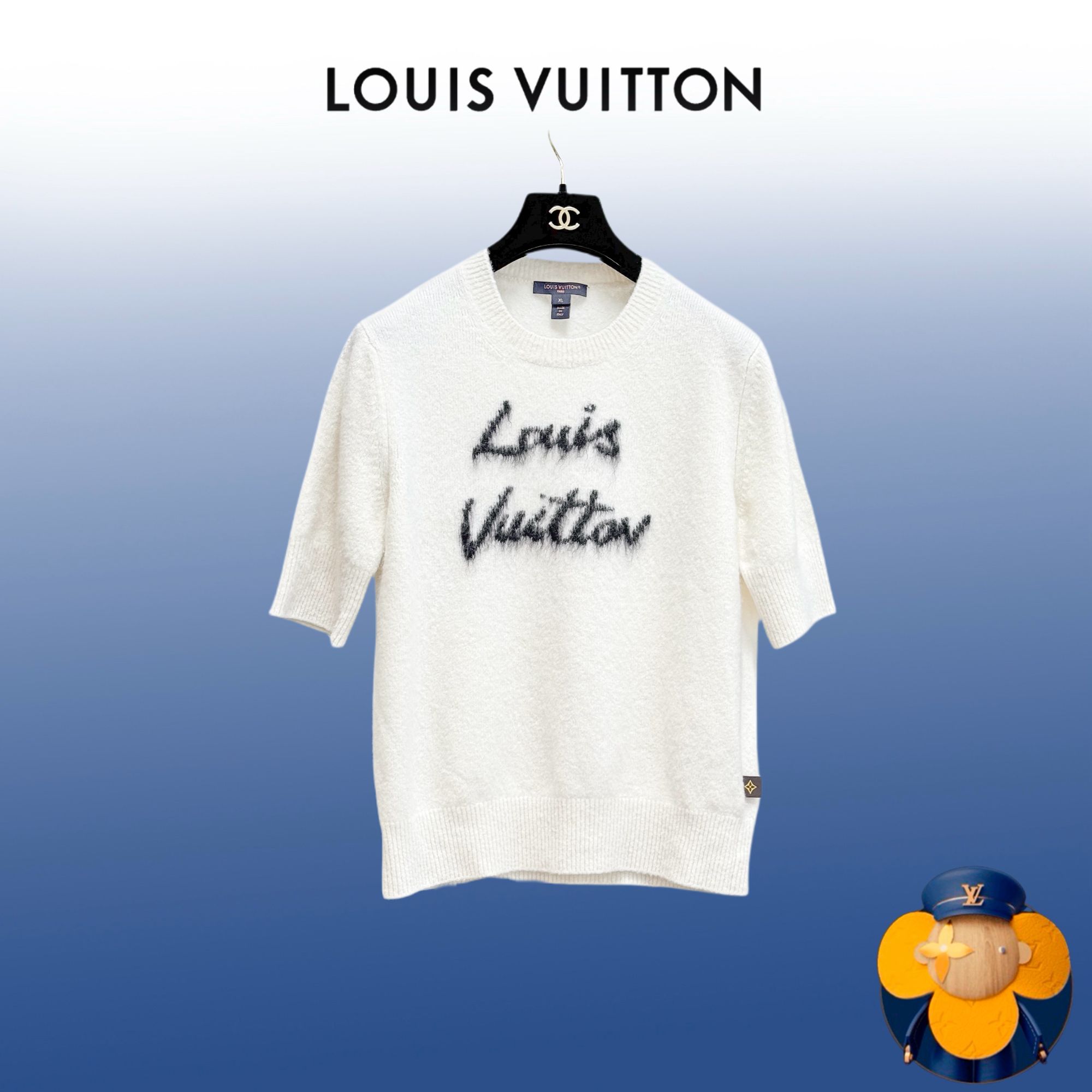 99新 LouisVuitton/路易威登 XL码 白色拼黑色 字母 短袖针织上衣