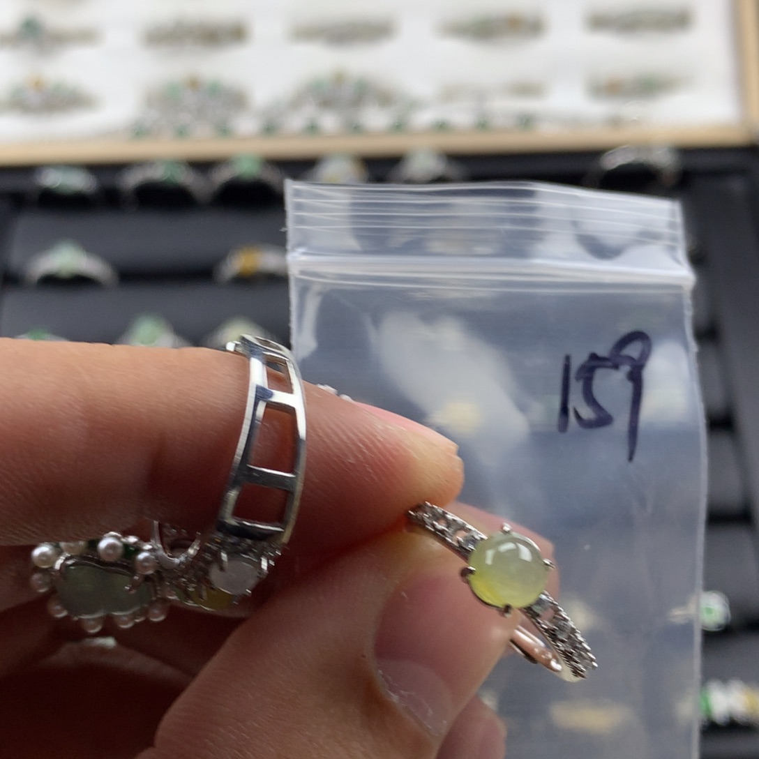 翡翠银S925镀金镶嵌戒指159