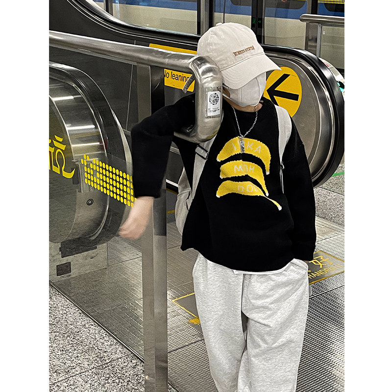 男童秋冬毛衣2025新款宝宝秋装圆领套头冬季加厚针织衫中童毛线衣