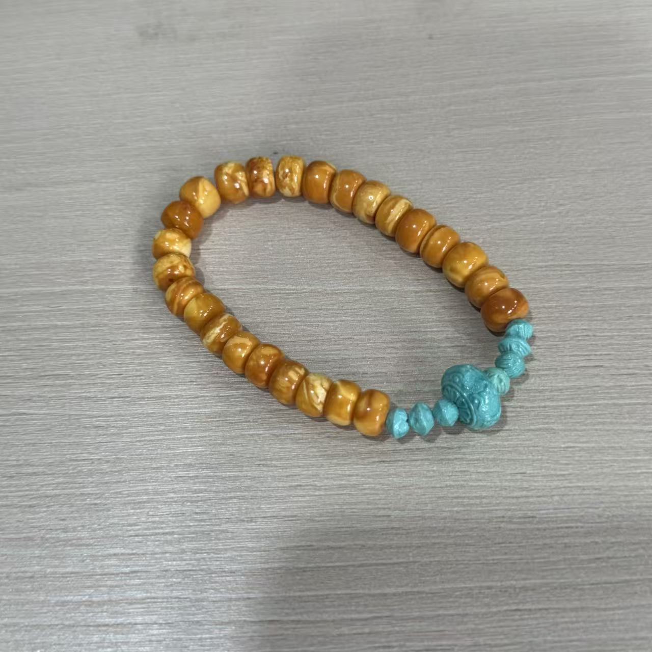 【壹芳珠宝】天然原矿琥珀蜜蜡老型设计单圈手串