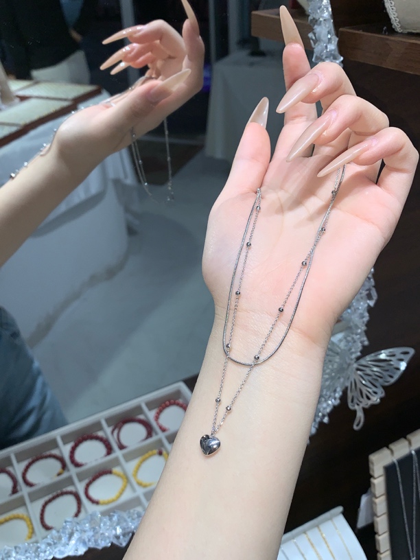 合金项链 双层爱心坠链锁骨链女款可爱气质文艺小众首饰