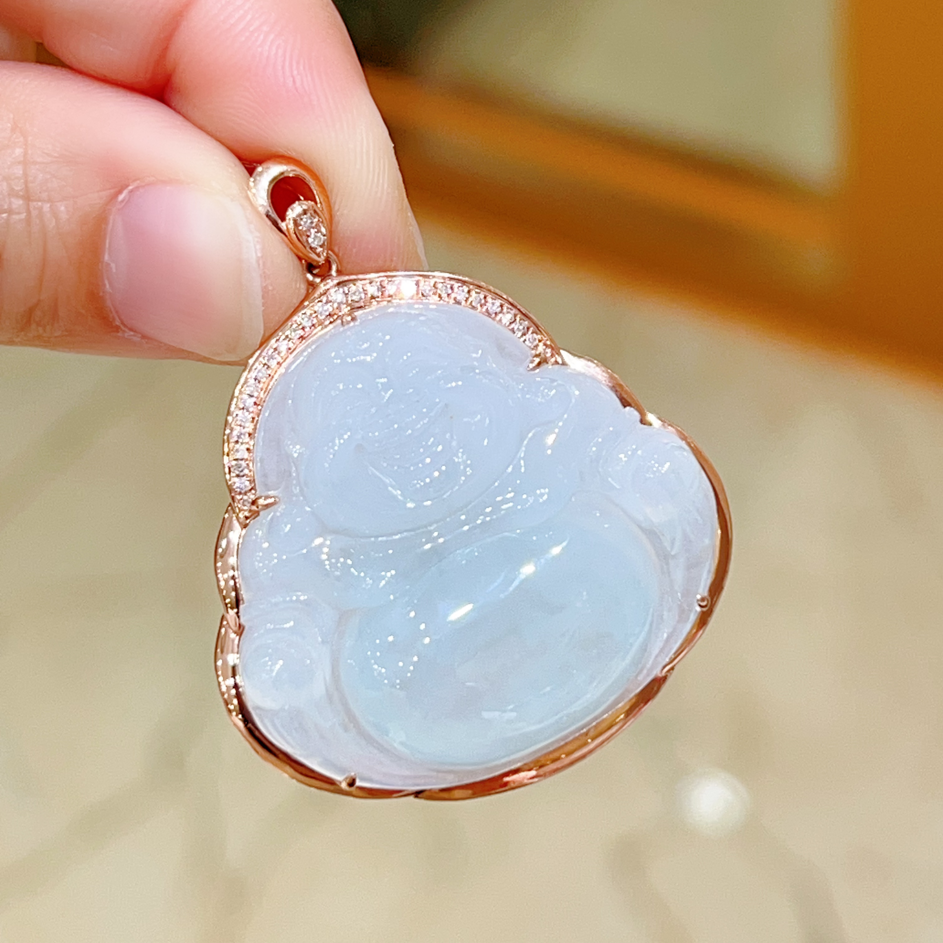 18k玫瑰金翡翠佛公吊坠 5500