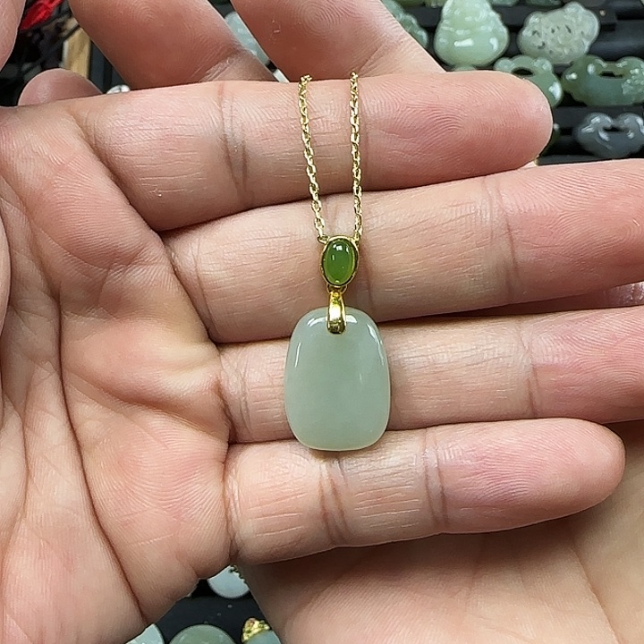 和田玉颈饰银S925镶嵌