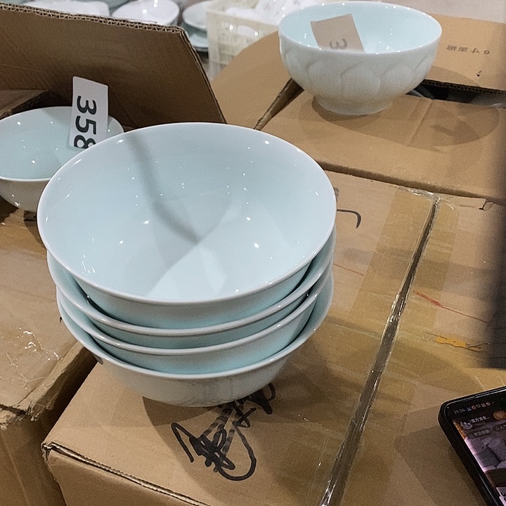 白瓷影青瓷6寸面碗4个装