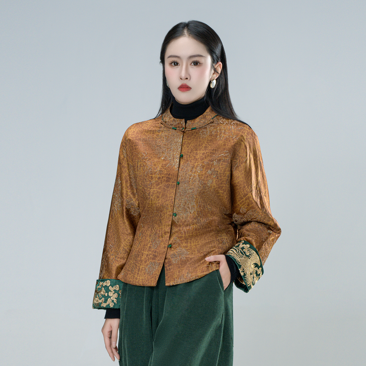 青娘子（茉柚）提花刺绣拼接新中式国风显瘦气质秋冬薄棉服61716