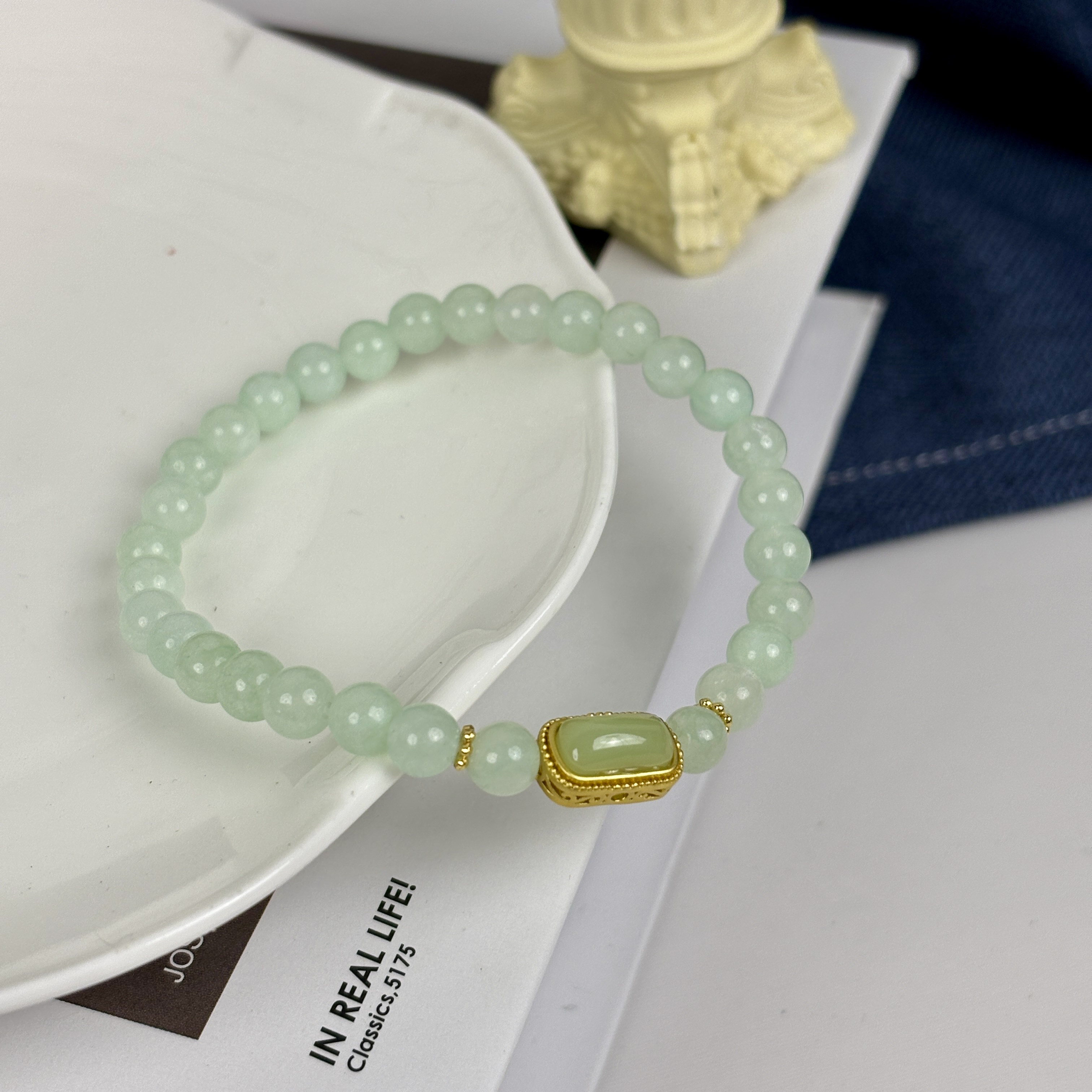 合成金属手链 翠绿色好看手链女生