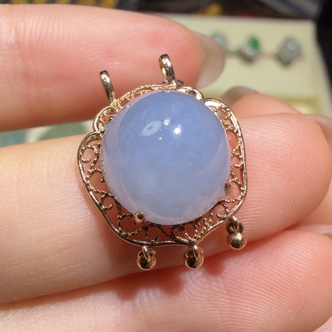 翡翠18K金镶嵌吊坠(不含链)