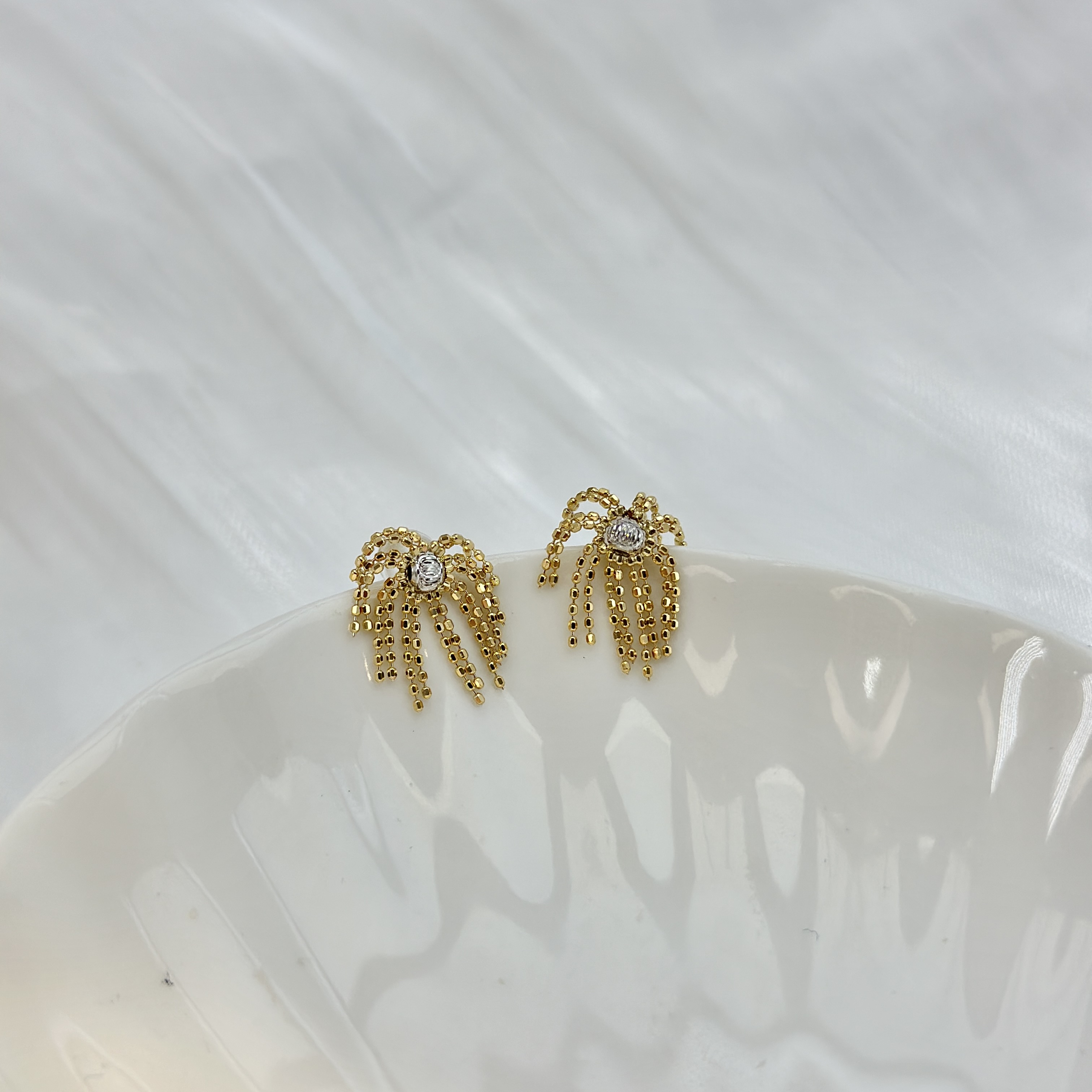 【绚丽烟花】18k金 素金流苏耳钉 约1g左右