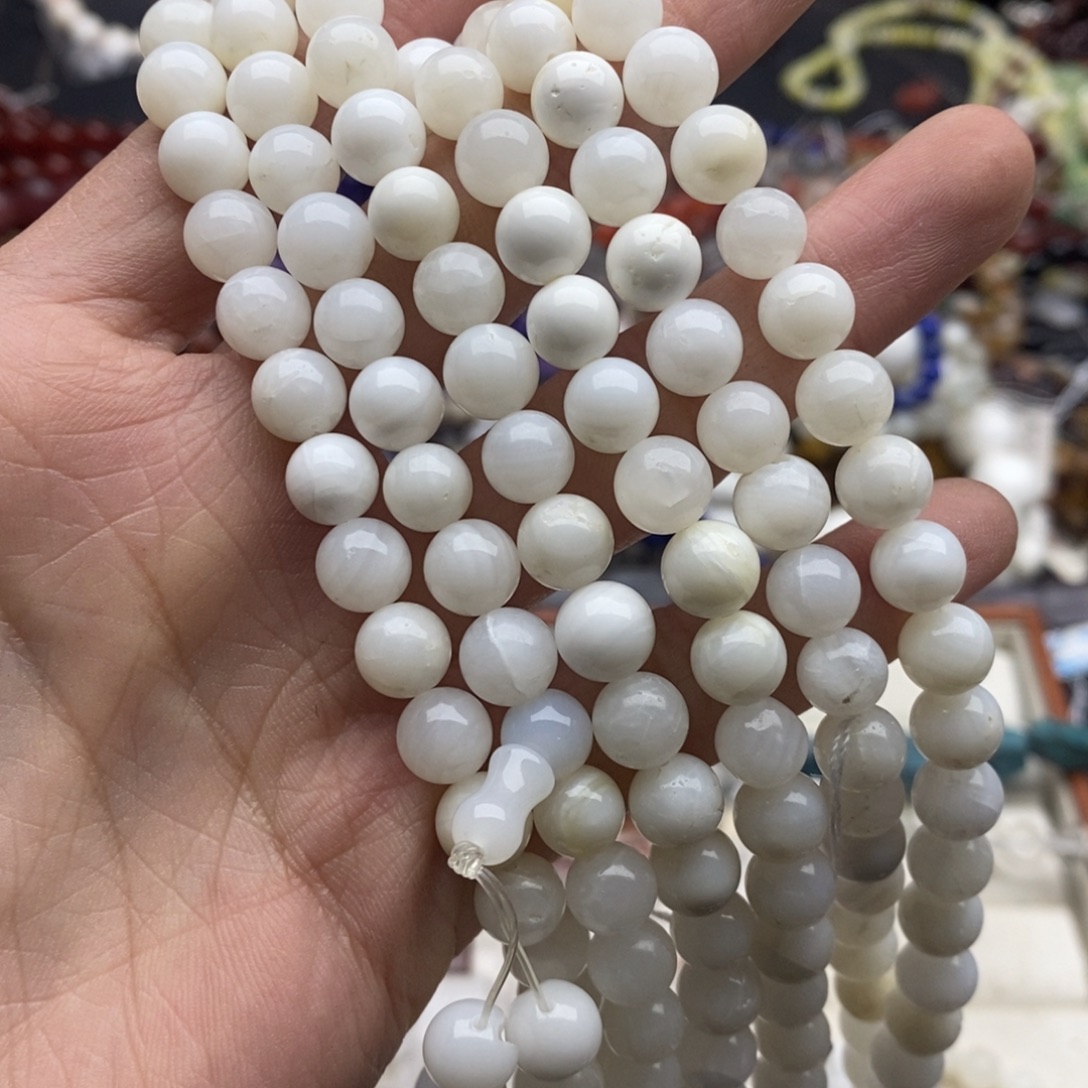 玛瑙/玉髓未镶嵌珠宝半成品一条全瑕天然玉化车贝壳8mm108颗