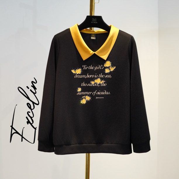 【故事小黄花翻领卫衣】秋季新时尚舒适显瘦减龄洋气套头休闲女上衣