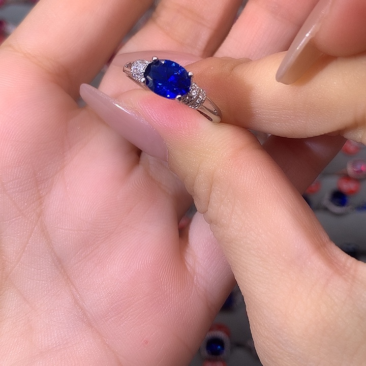 蓝宝石戒指银S925镶嵌