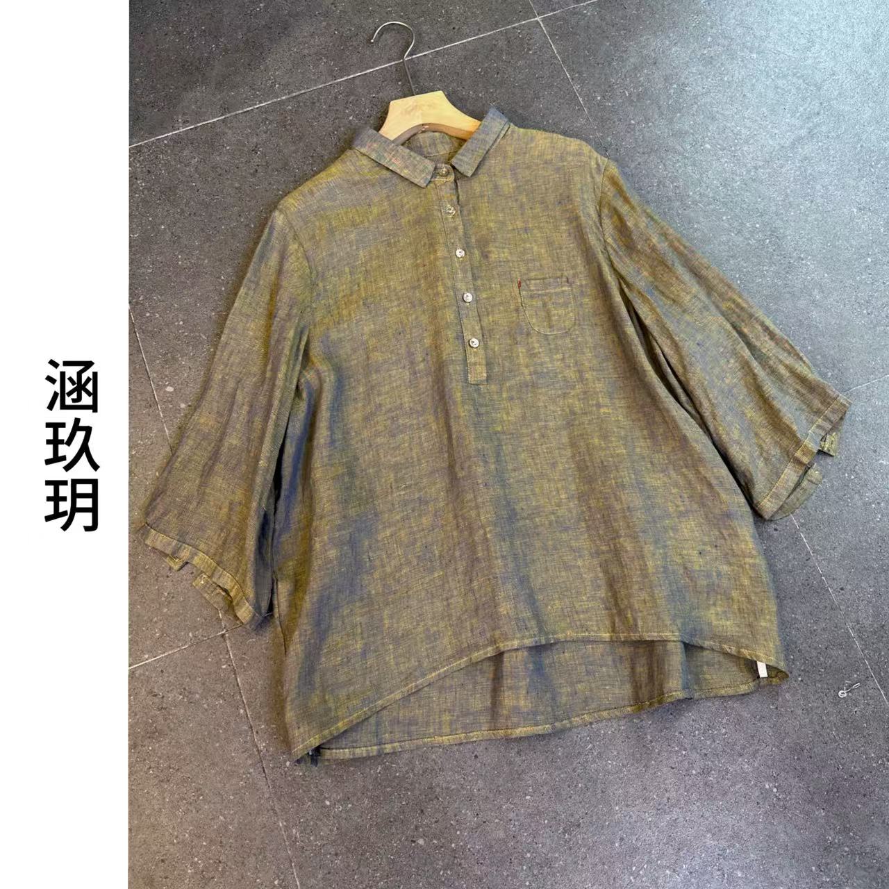 涵玖玥▪100%色织汉麻【画布杂志】炫彩轻盈气质翻领衬衫上衣素-2571