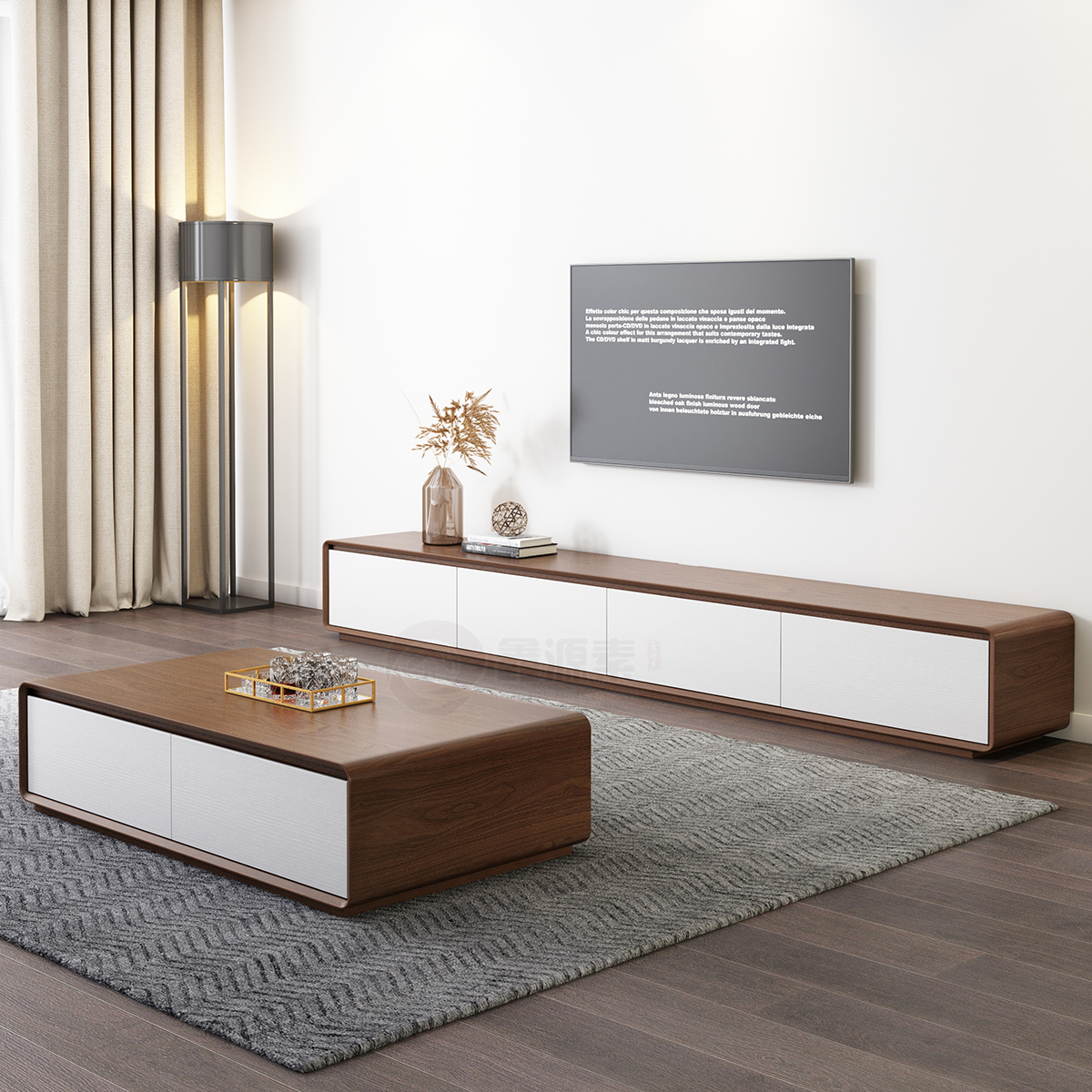 北欧电视柜茶几组合现代简约大小户型客厅家具轻奢胡桃色落地地柜